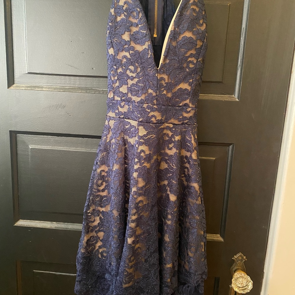 Elegant Lace V-Neck Dress in Blue